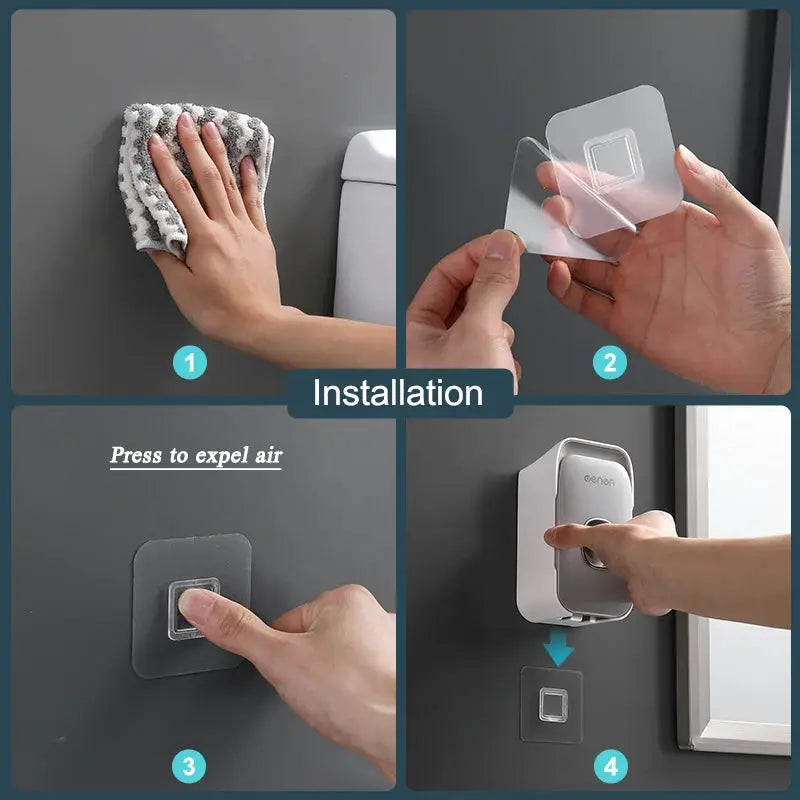 Simples Market MENGNI 2-in-1 toothpaste dispenser and toothbrush holder, wall-mounted, white, punch-free.