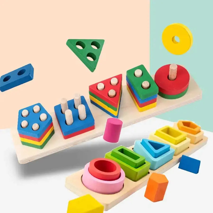 Montessori Wooden Sorting And Stacking Toys For Kids Educational Shape And Color Sorter Preschool Gifts