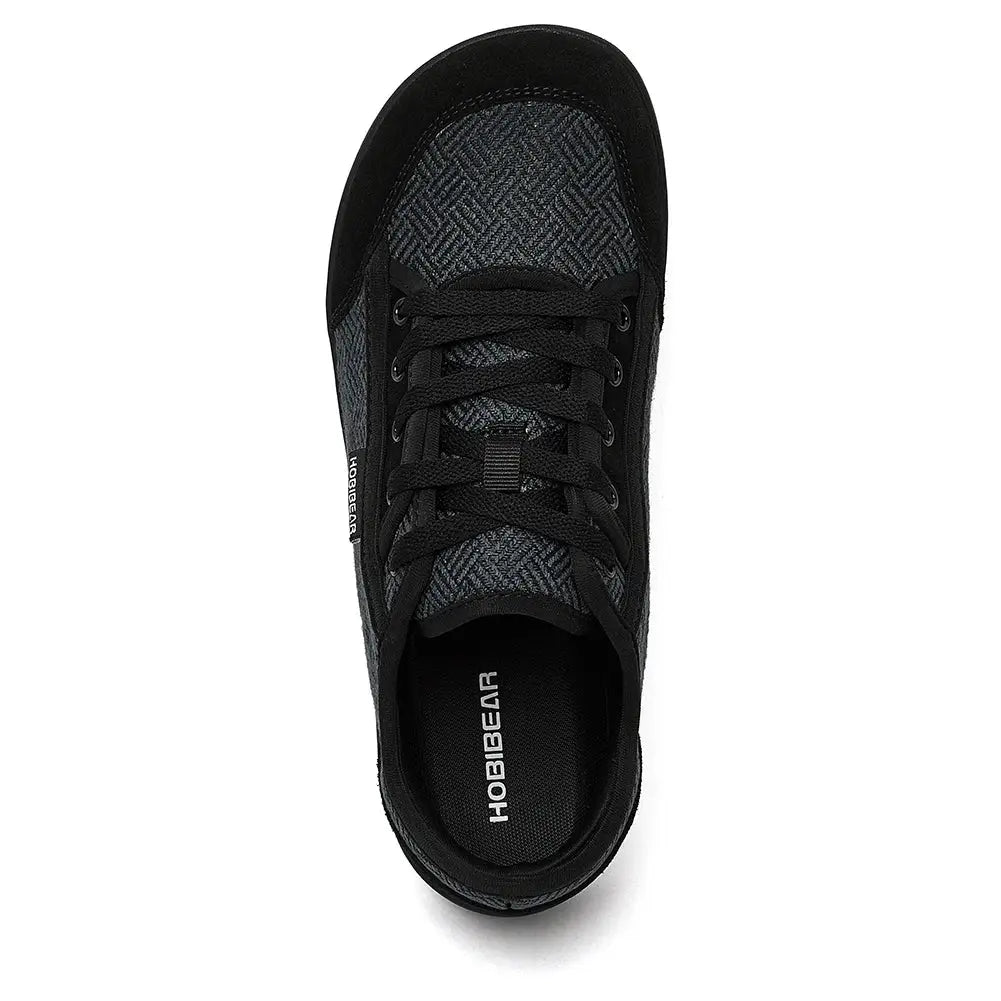 HOBIBEAR barefoot shoes, black cowhide leather lace-up sneakers with zero-drop design