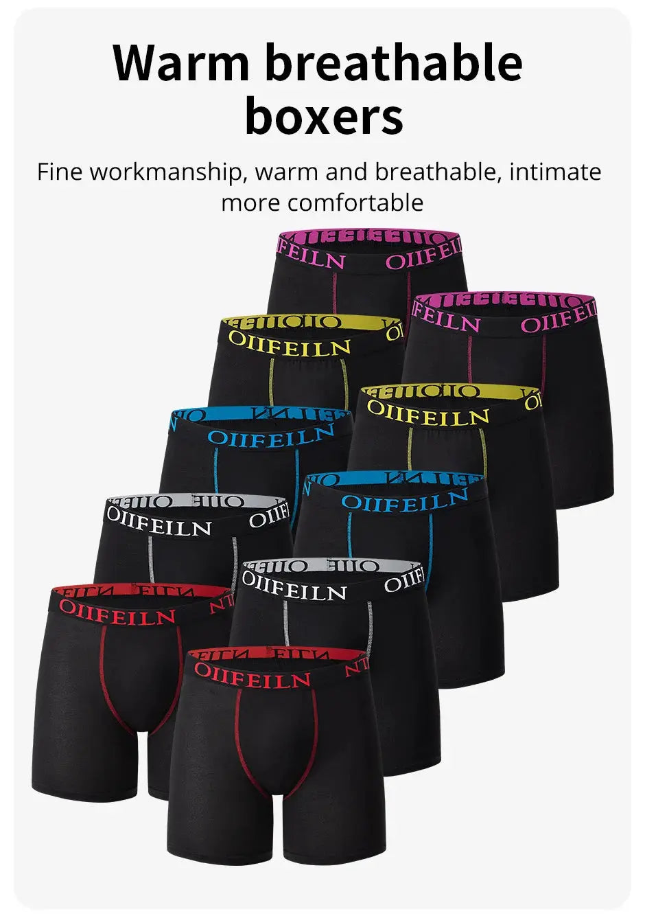 Simples Market men's boxer briefs 10-pack; black stretch shorts with colorful waistbands.