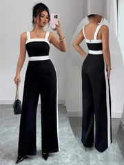 Women's black and white square-neck jumpsuit with contrast trim for evening events by Simples Market