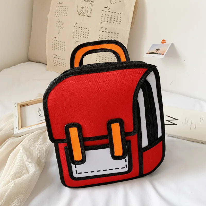 Backpack for children by Simples Market, red with black trim, orange accents and white front pocket