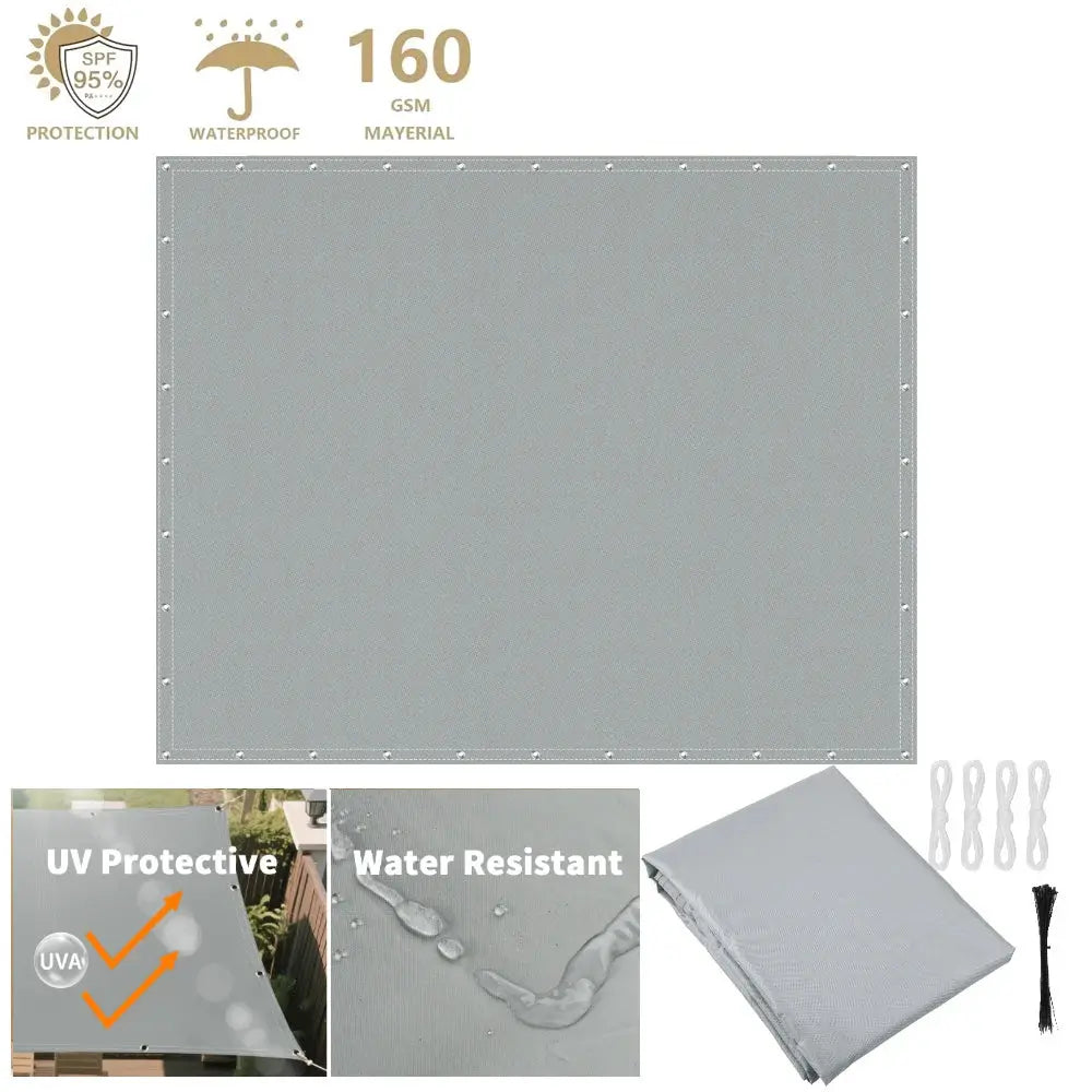 Simples Market shade sail, grey waterproof UV-blocking with mounting hardware and cords.