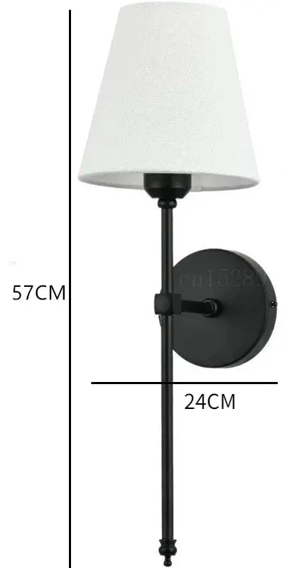 Simples Market wall sconce with white fabric shade, black metal mount, 57 cm tall, 24 cm projection