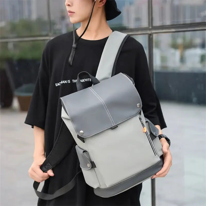 Simples Market urban backpack gray two-tone waterproof rucksack with front flap