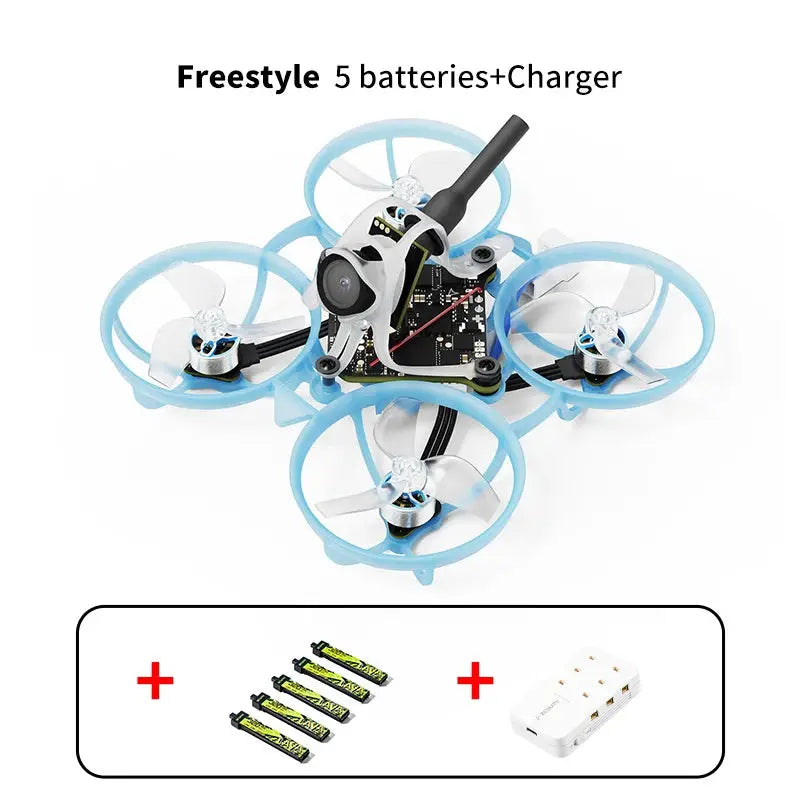 BETAFPV Air65 II brushless whoop quadcopter with blue frame; includes 5 batteries and charger