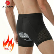 X-TIGER men's cycling underwear with 5D gel cushioned boxer shorts, black with perforated mesh side panels