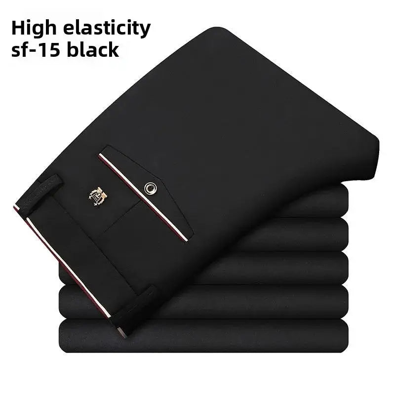 Men's elastic-waist black dress pants, Simples Market, wrinkle-resistant slim-fit office trousers, six pairs