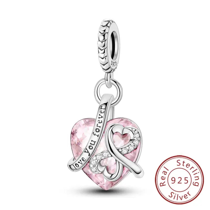 925 Sterling Silver Charms Beads Forever Love Heart Dangle For Bracelet Women Jewelry Gift Sister Family Life