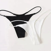 Women’s black and white seamless G-string thong underwear with thin straps