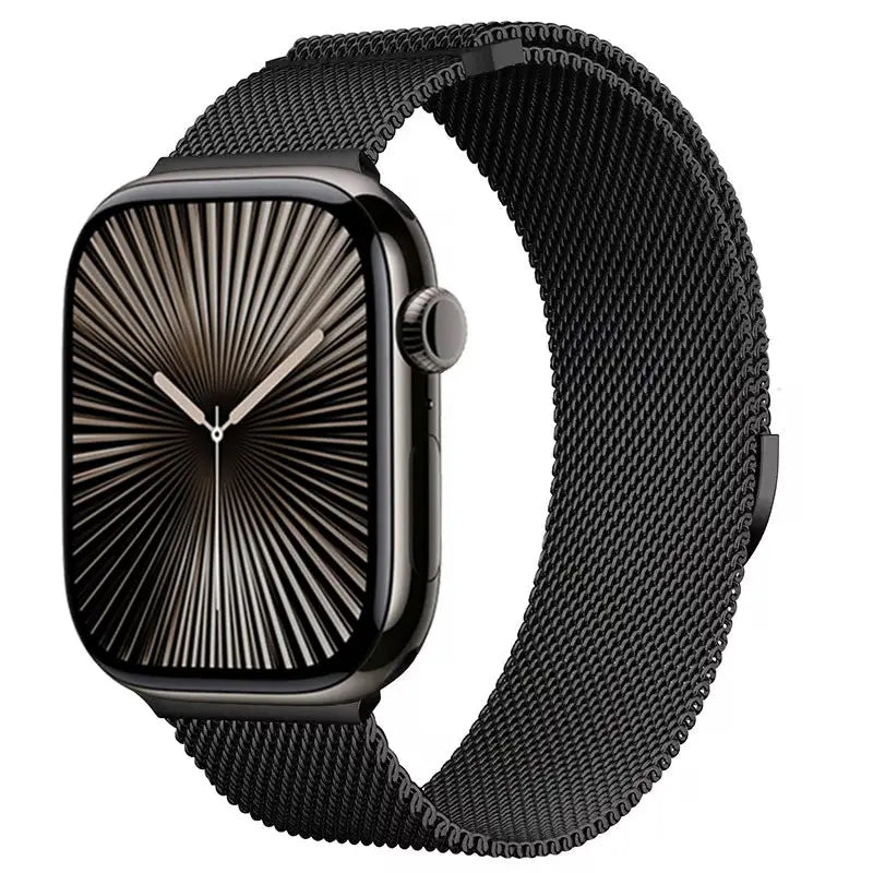 Metal Milanese mesh strap for Apple Watch, black stainless steel band for multiple sizes