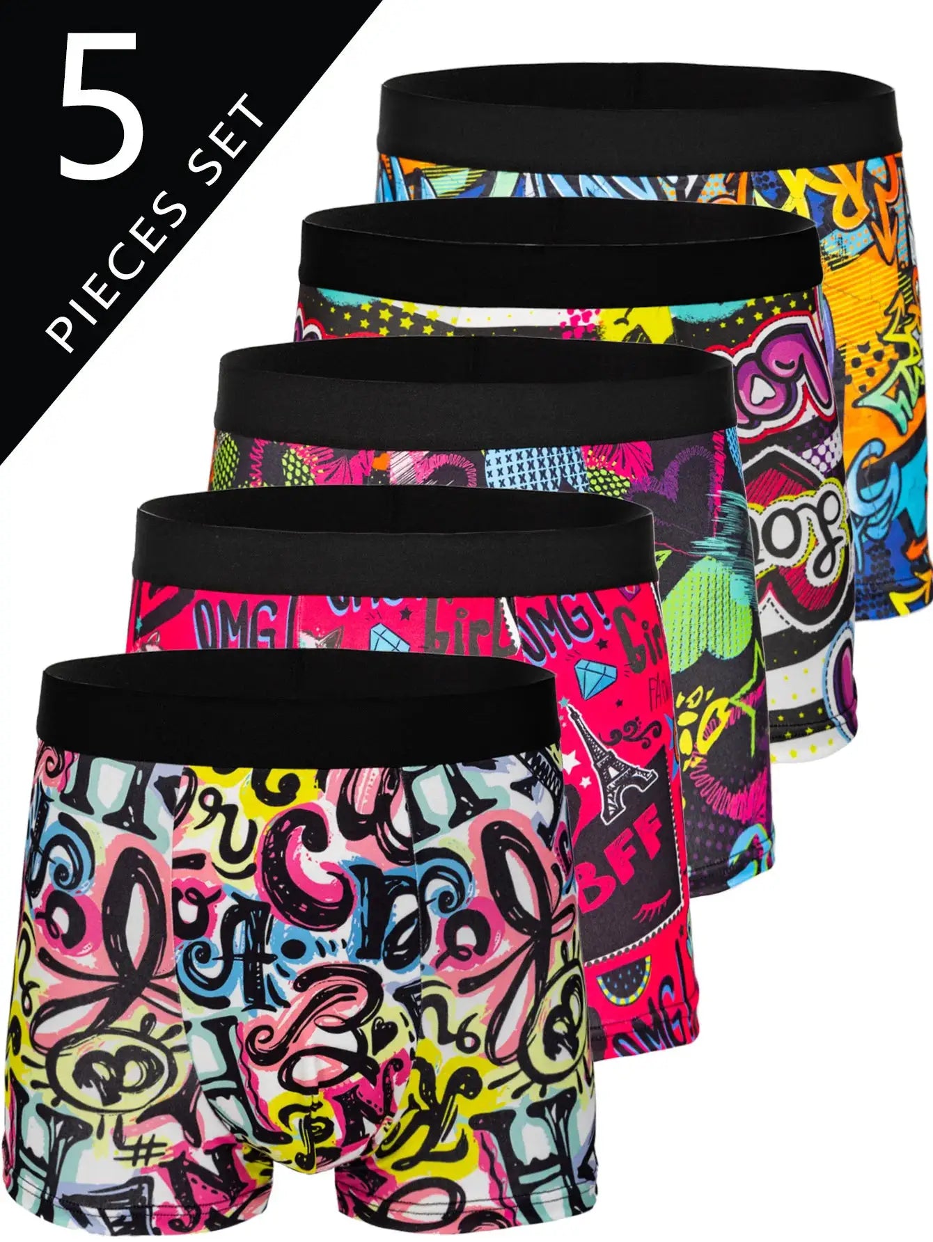 5 Pack Mens Boxer Shorts Set Soft Breathable Polyester Elastane Blend Printed Casual Versatile Underwear