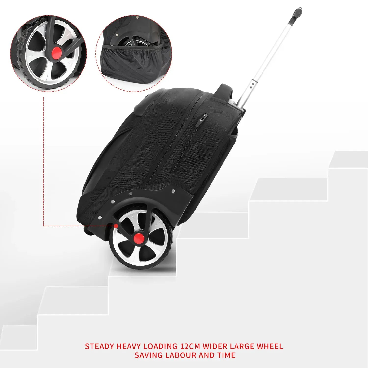 20-inch rolling luggage backpack by Simples Market with wheels, black carry-on travel bag.