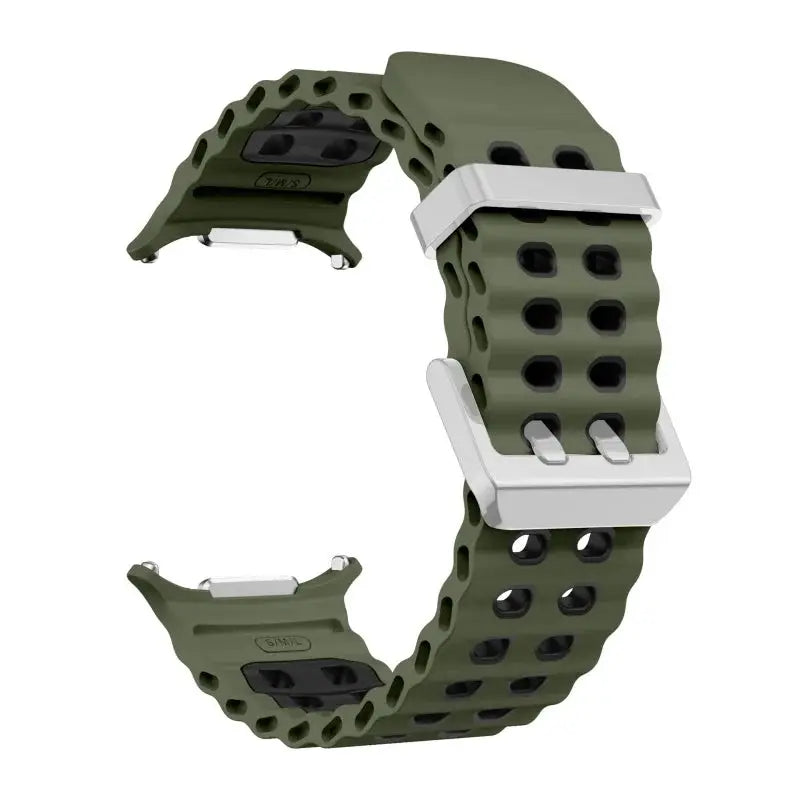 Marine Band silicone watch strap for Samsung Galaxy Watch Ultra2 47mm, olive green perforated with silver buckle