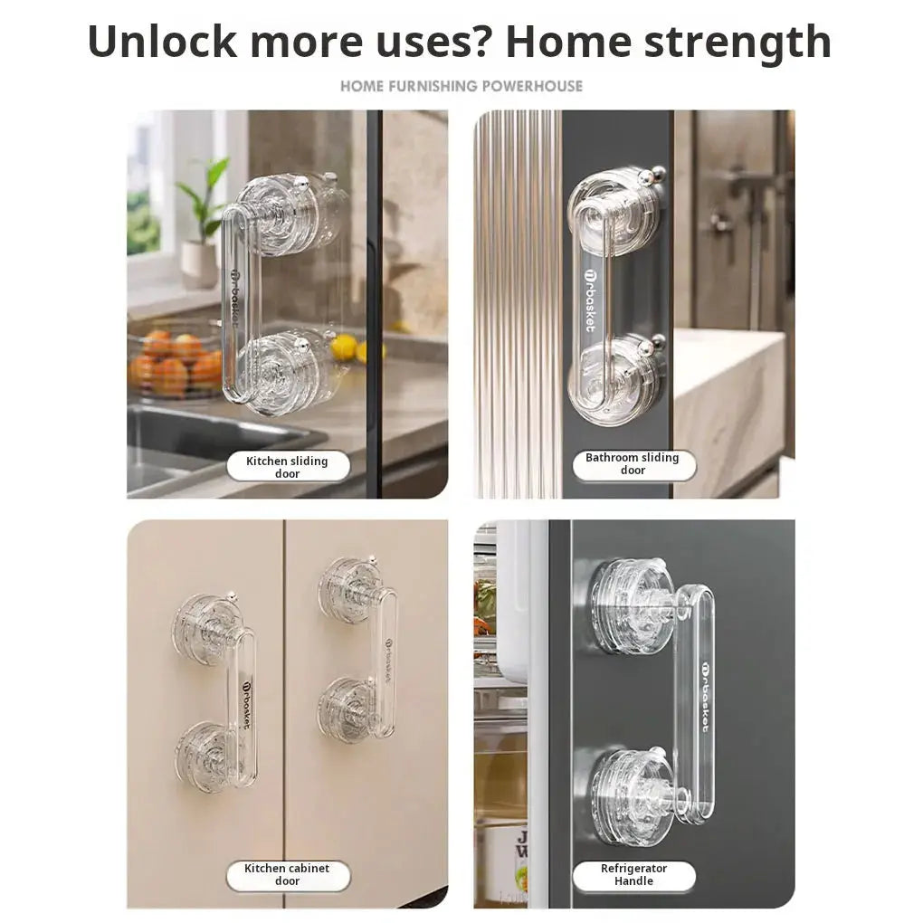 Transparent suction cup handrail by Simples Market; 4-pack for kitchen, cabinet, fridge, and bathroom doors.