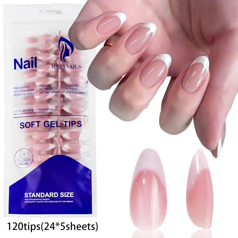 120Pcs Medium Long Square Acrylic French Press On Nails Full Cover For Women Mixed Sizes