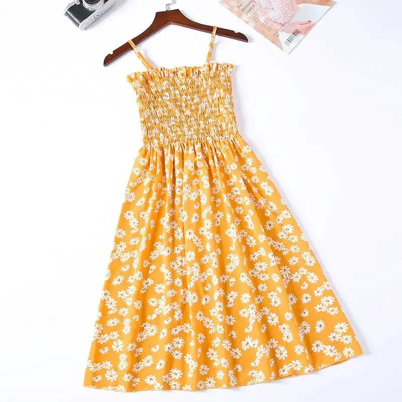 Summer Chiffon Camisole Dress For Women Elastic Waist Spaghetti Straps