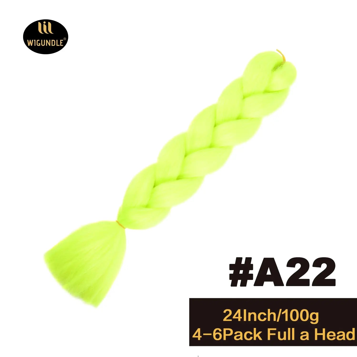 Jumbo braid hair extension neon lime 24-inch, synthetic Kanekalon, WIGUNDLE; 4–6 pack full head
