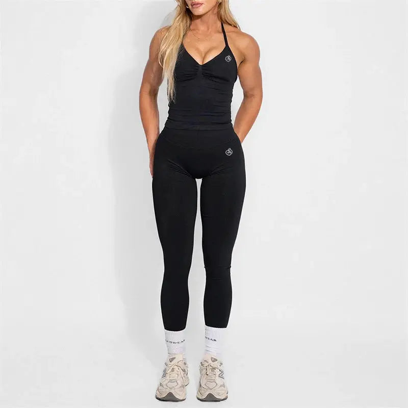 Women's Halter Yoga Set With High Waist Leggings Two Piece Gymwear