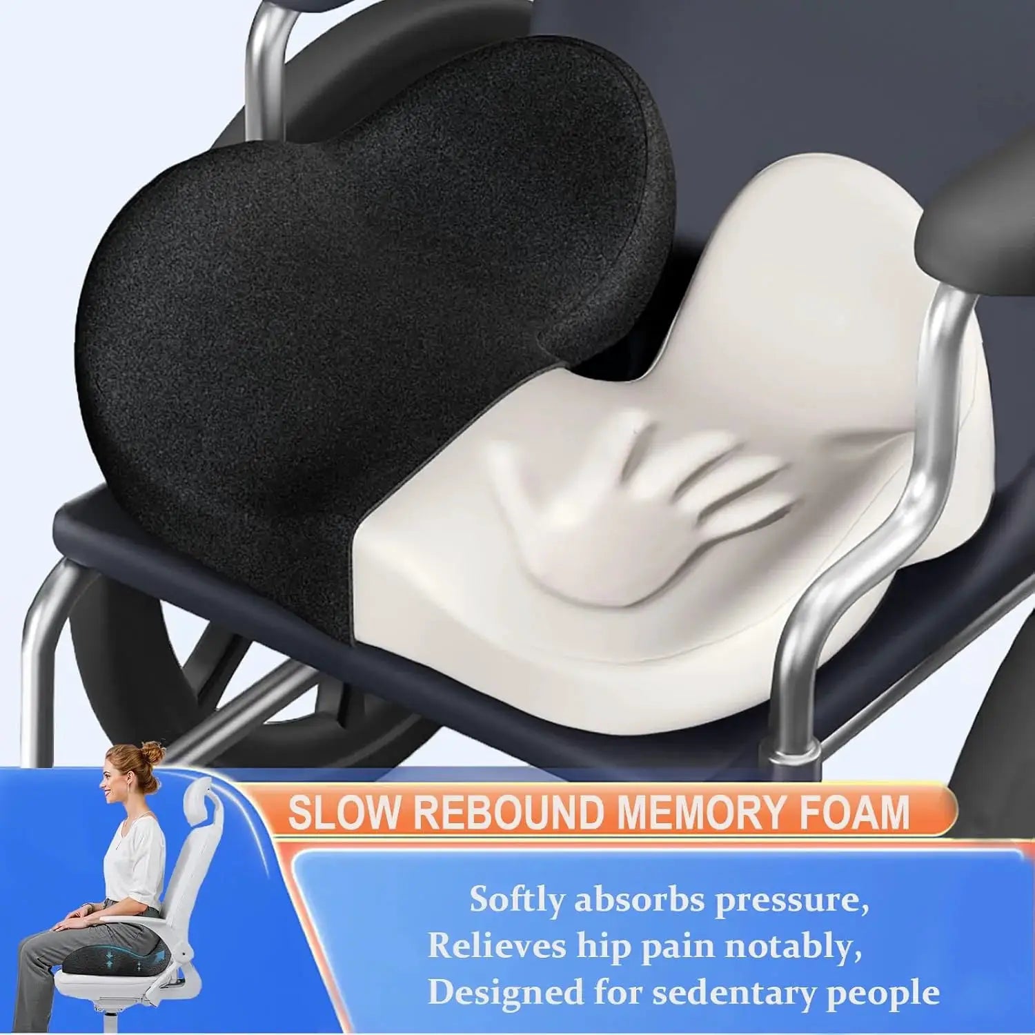 Ergonomic memory foam seat cushion for office chairs by Simples Market, with removable cover; black heavy-duty chair pad