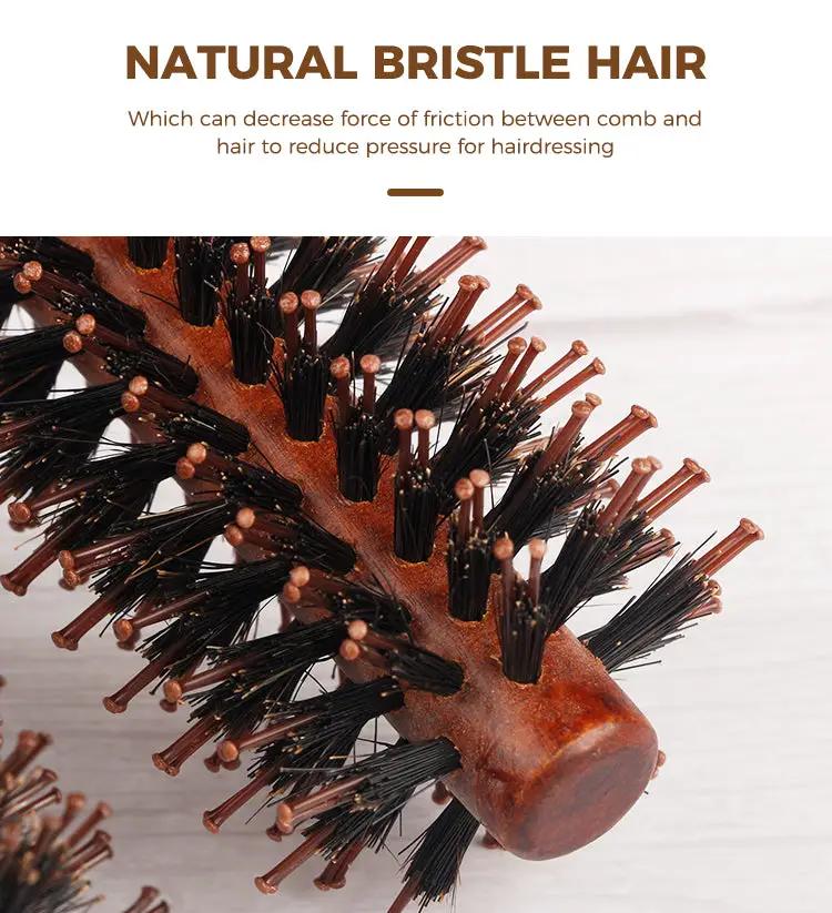Simples Market round boar-bristle hair brush with wooden handle and brown-tipped bristles