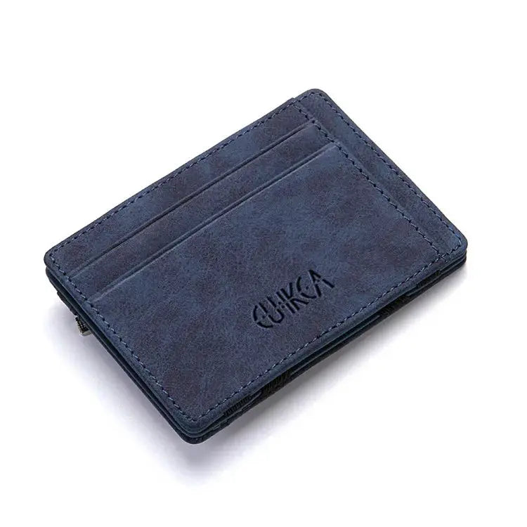 Blue PU leather mini card holder wallet with zipper coin pocket by Simples Market
