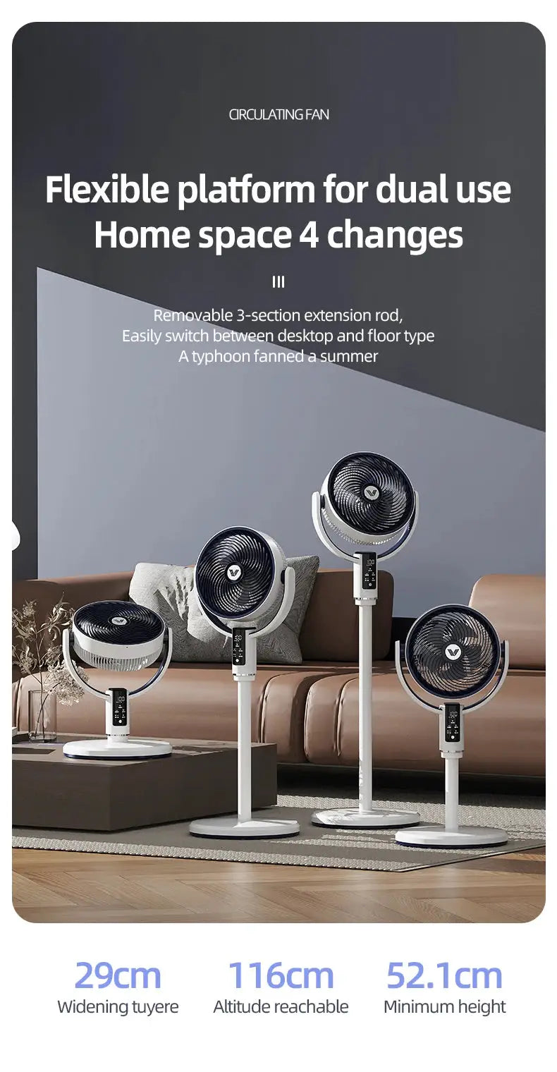 Simples Market floor fans: four white portable standing fans with remotes for home use.