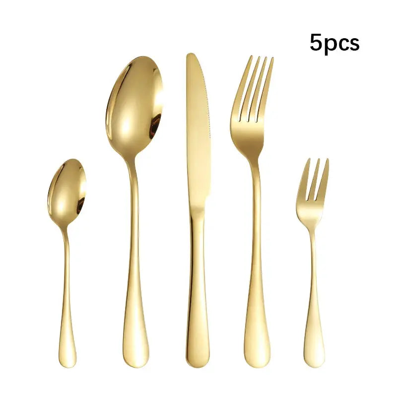 Golden Stainless Steel Tableware Set 6 Or 30 Piece Western Style Cutlery Knife Fork Spoon For Hotels Restaurants