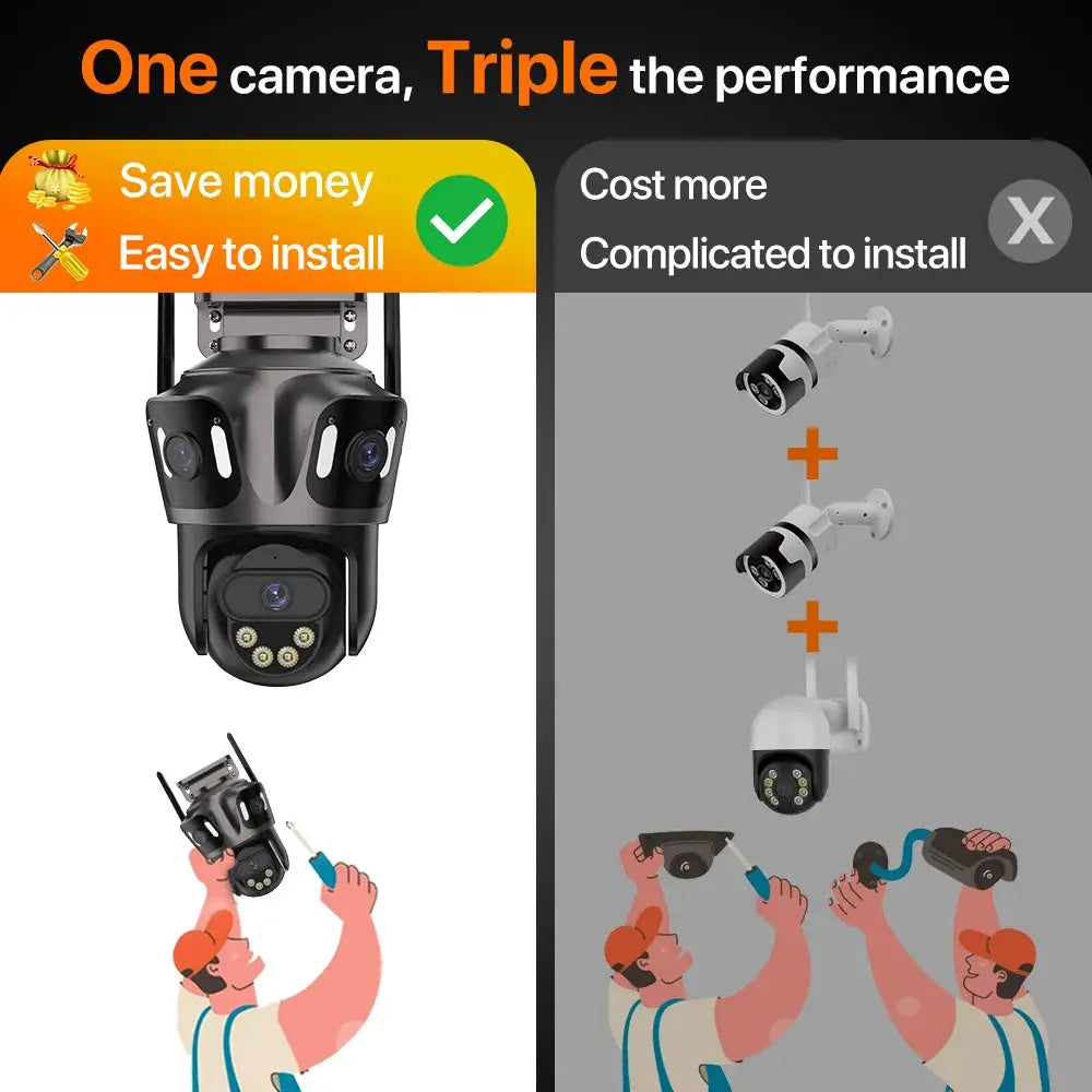 Outdoor 4K dual-lens PTZ IP camera with AI human detection, IP66 waterproof by Simples Market ICsee