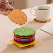 8 Pieces Burger Shape Coasters Set Silicone Cup Mats Insulation Pads Mug Holders for Kitchen Bar Decor