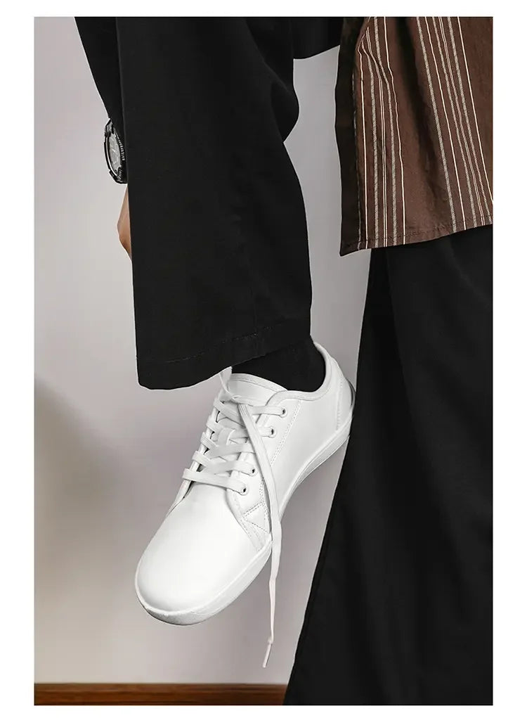 Wide-version barefoot shoes, white unisex lace-up casual walking sneakers