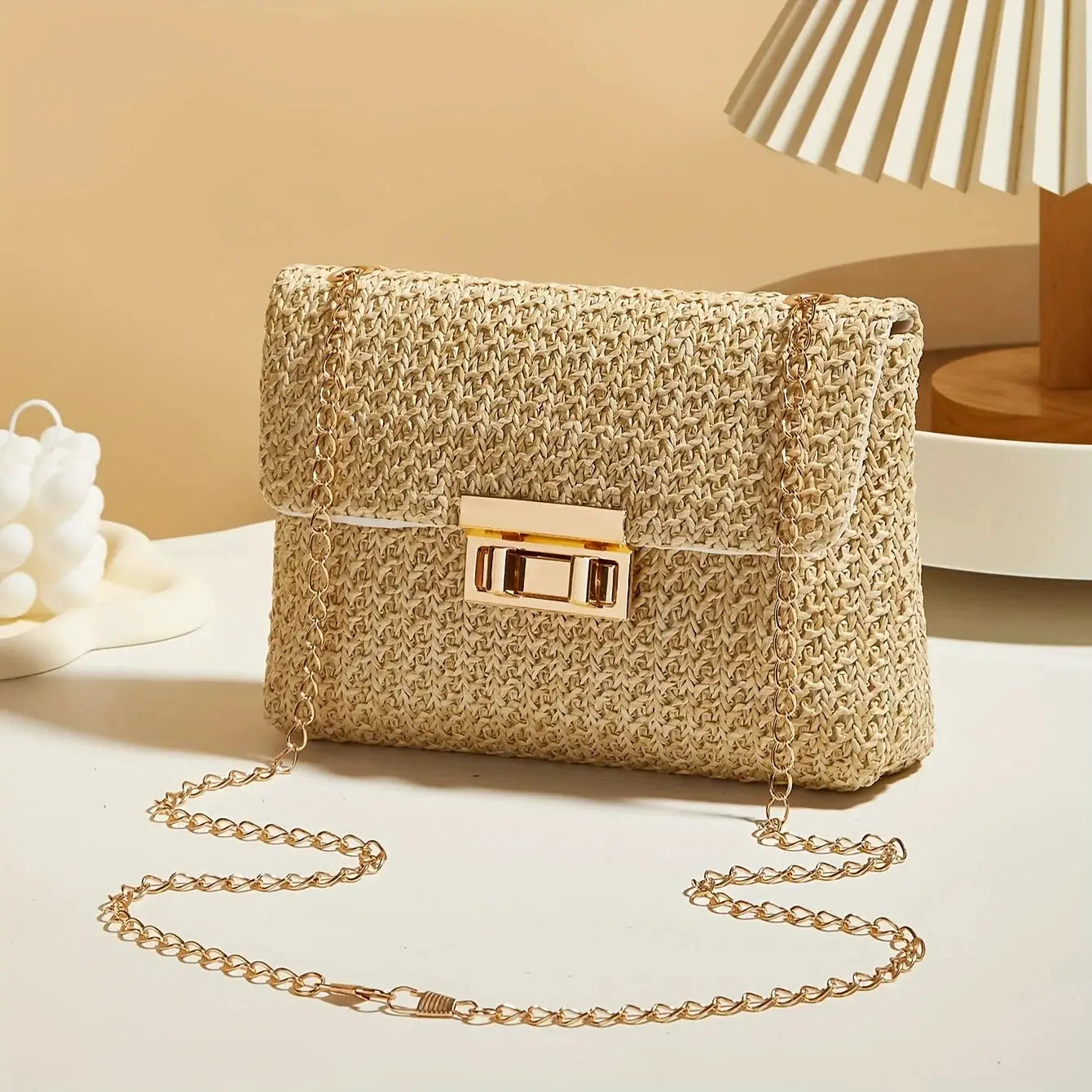 Handwoven Straw Womens Shoulder Bag Crossbody With Lock Closure For Secure Everyday Style