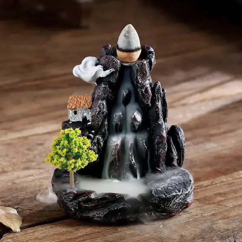 Incense Burner Mountain River Waterfall Backflow Zen Censer Holder for Home Decor