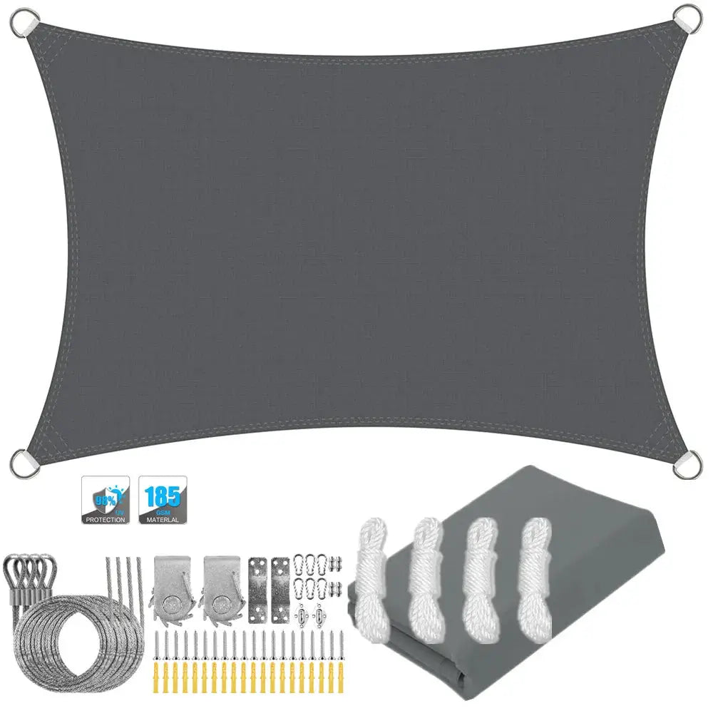 Waterproof sun shade sail canopy rectangle by Simples Market in dark gray with grommets; hardware kit included.