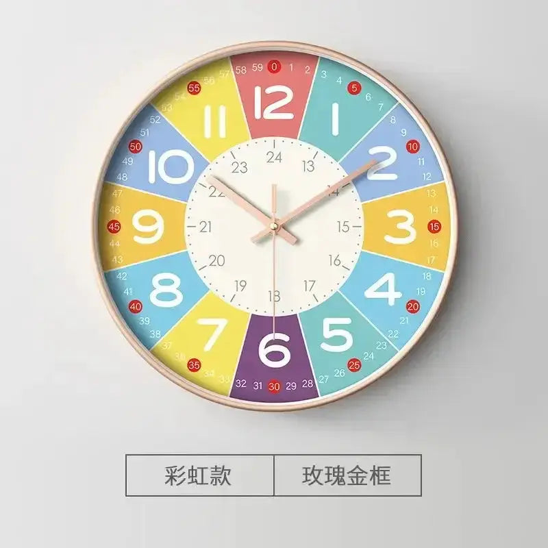 Simples Market 8-inch rainbow kids wall clock, silent non-ticking analog teaching clock