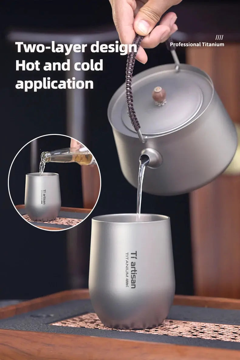 Two Tiartisan titanium two-layer beer cups by Simples Market in silver, 255ml/400ml capacity
