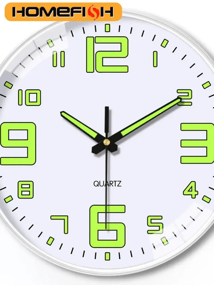 8 Inch wall clock with luminous neon-green numerals and black hands, quartz movement
