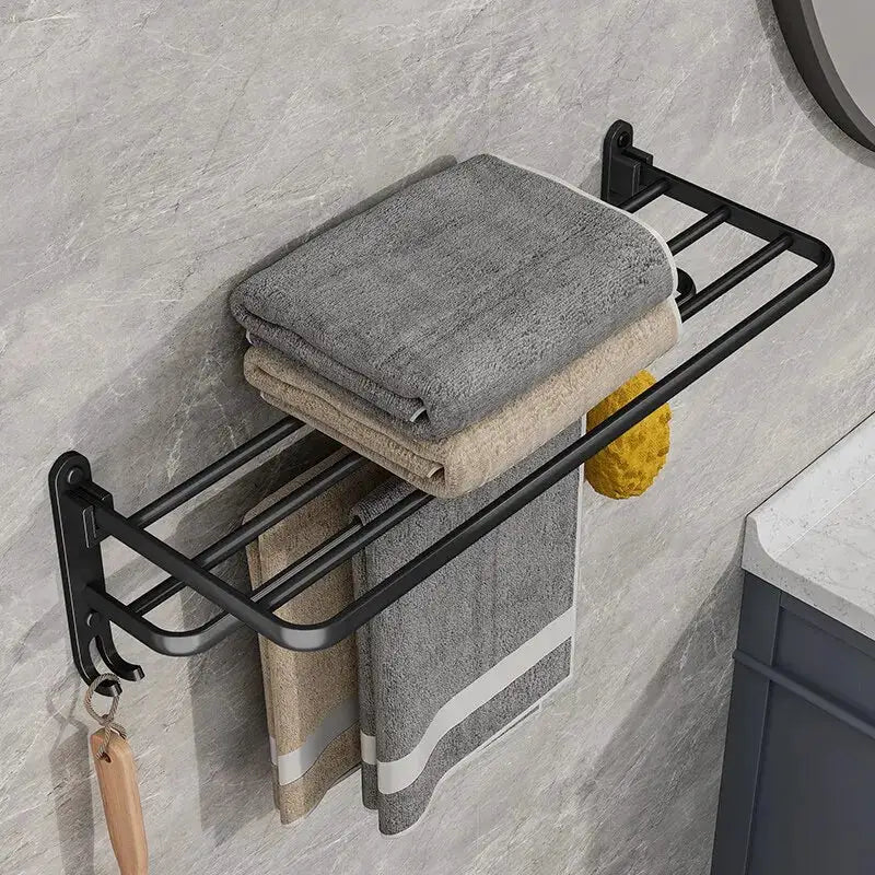 Matte Black 50cm Folding Towel Rack With Hook Wall Mount Aluminum