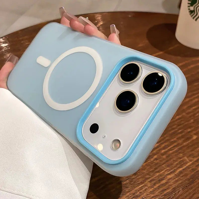 2-in-1 magnetic shockproof silicone iPhone case in light blue with MagSafe bumper