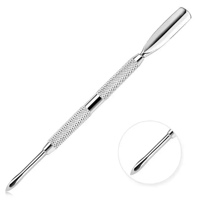Simples Market silver metal manicure tool with knurled grip and dual ends