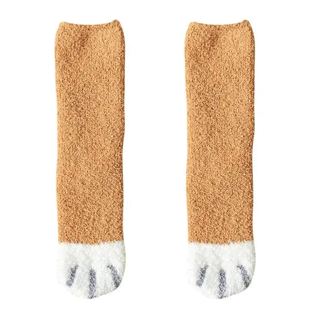 Kawaii Cartoon White Socks For Women Cute 3D Dog Paw Pattern Fleece Warm Home Floor Sleeping