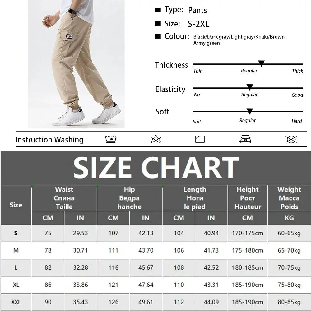 Men's Simples Market casual cargo sweatpants in khaki with drawstring waist and multiple pockets