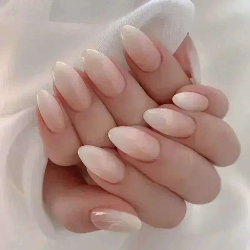 Glamora French Almond False Nails 24 Piece Press On Stiletto Tips With White Edge Design Glue Included For Wearable Glam