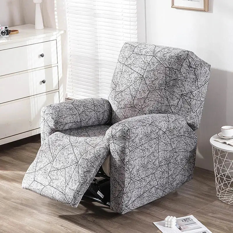 Simples Market recliner cover for sofa chair, stretch gray fabric with geometric pattern