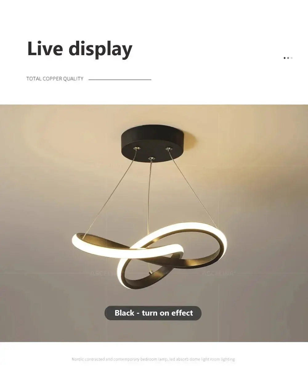 Nordic LED ceiling pendant lamp with black interlocking loop design, Simples Market