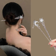 Vintage Moonstone Moon Star Hair Sticks For Women Chinese Style Cross Tassel Hairpin Hair Chopsticks Hair Accessories
