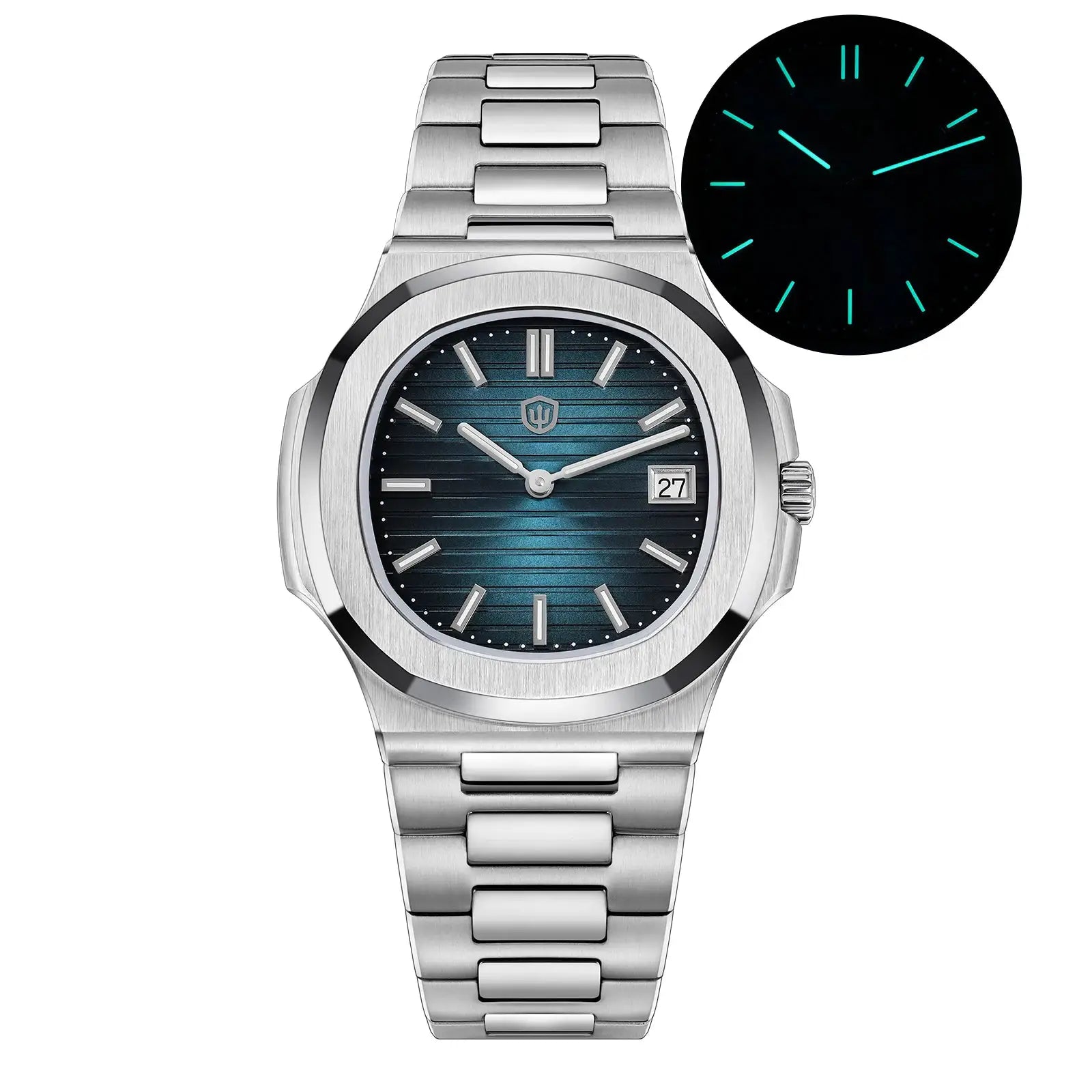Watchdives WD0013 stainless steel men's wristwatch with blue gradient dial, date window, and luminous markers