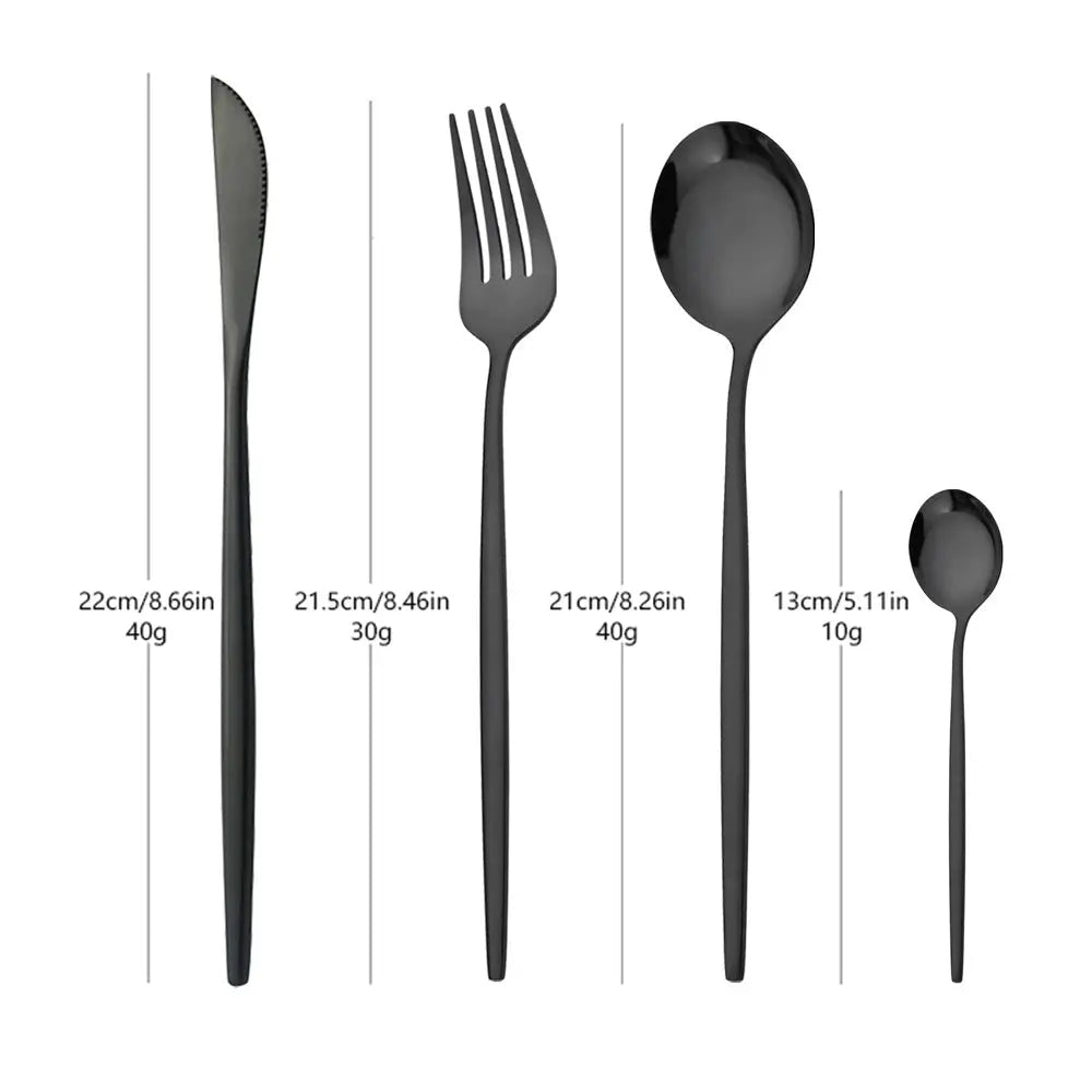 NovaLux Black Stainless Steel 16 Piece Cutlery Set With Mirror Finish For Modern Dining