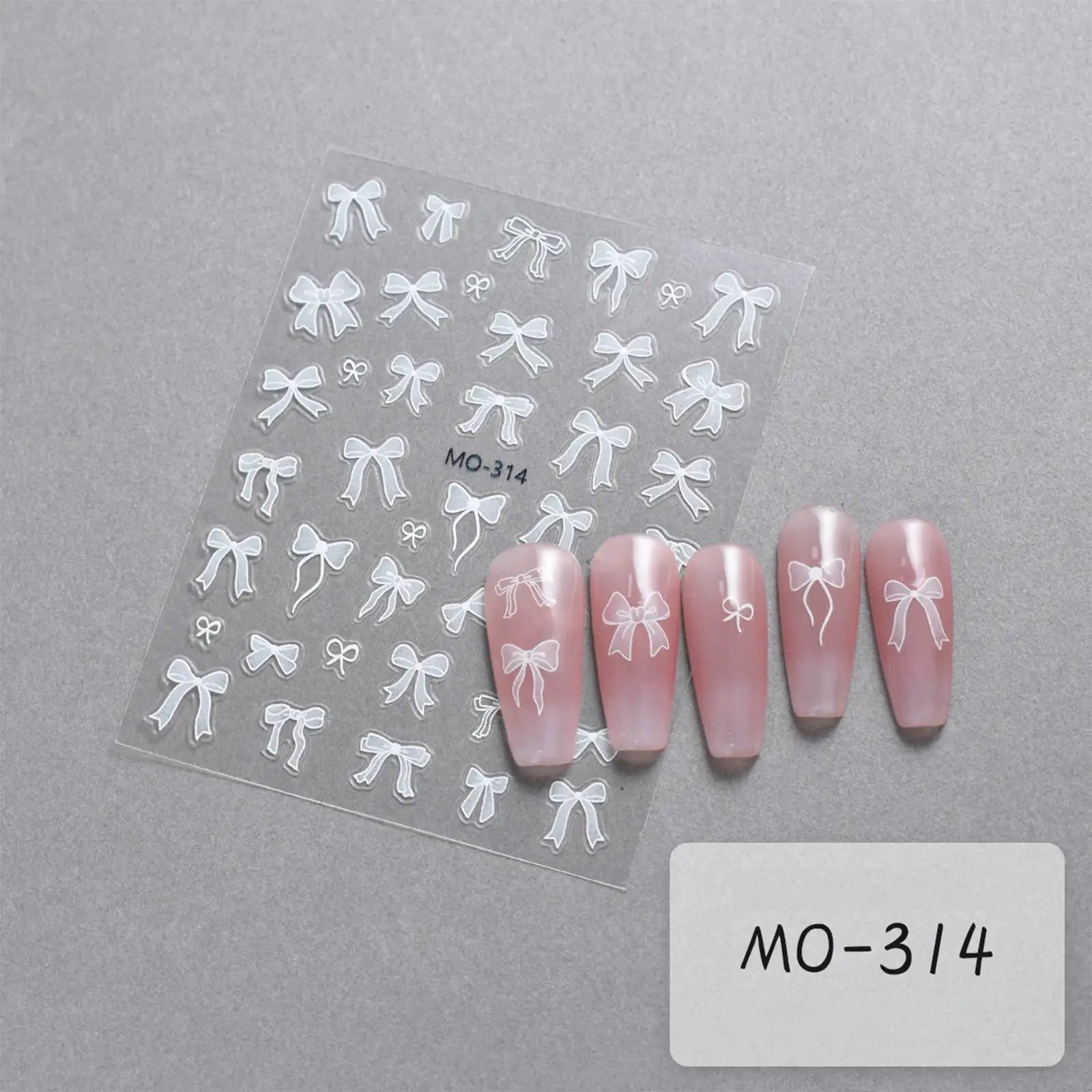 Bowknot Nail Stickers 3D Relief White Ribbon Pink Self Adhesive Nail Art Decals For Tips Manicures