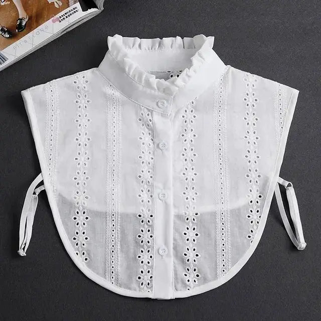 Detachable White Faux Collar With Front Tie For Women And Girls Vintage Lace Blouse Collar